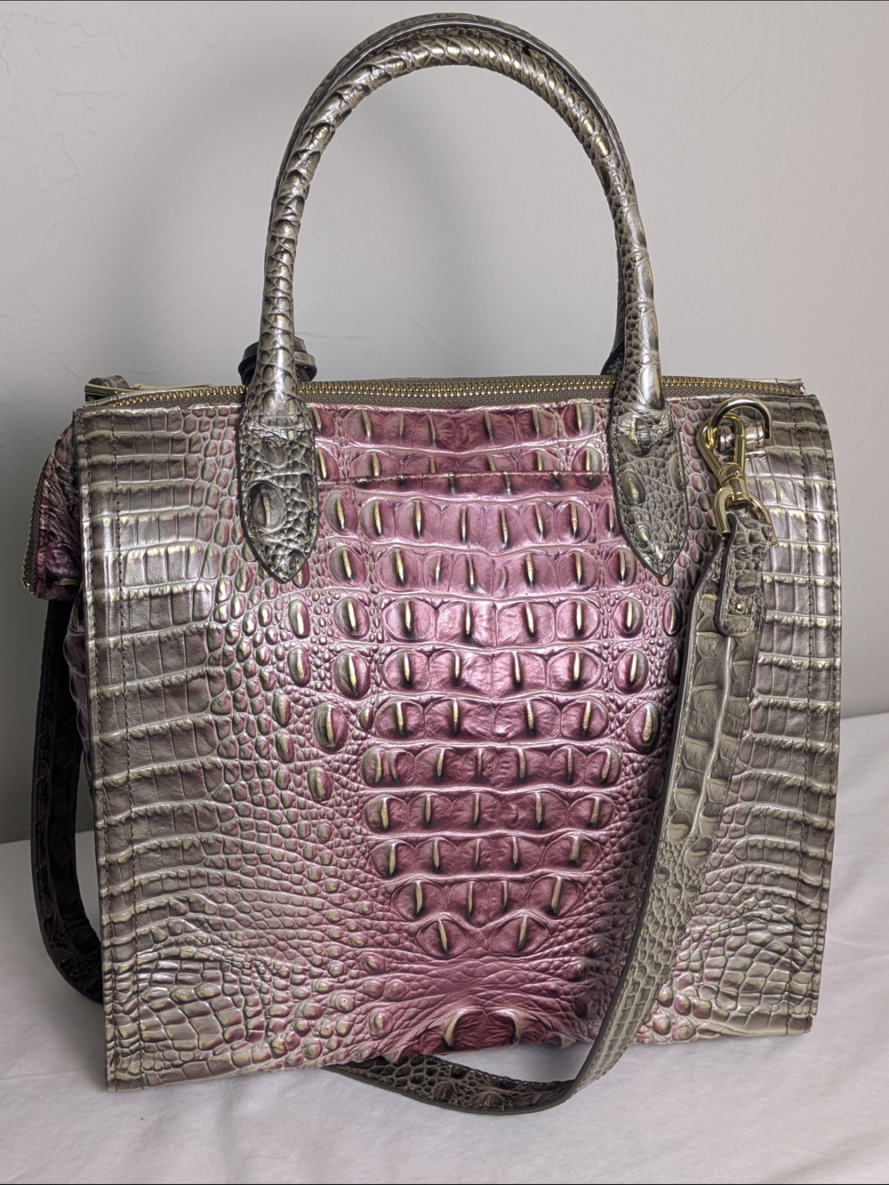 Brahmin Caroline Ombre Melbourne Leather Satchel Luxury Authentic - Picture 4 of 16